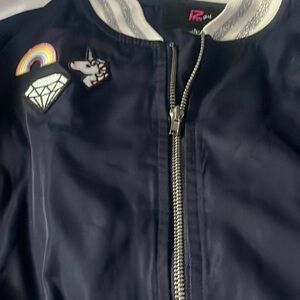 Iz Amy Byer girls bomberjacket navy blue with unicorn size large